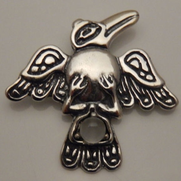 Raven Crow Pendant .925 Sterling Silver w/ genuine Moonstone gem Made in USA - Picture 4 of 8